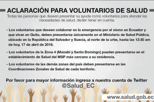ACLARACION- Informativo Voluntarios Terremoto Ecuador