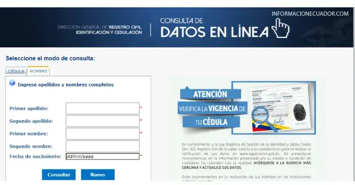 verificar numero cedula registro civil