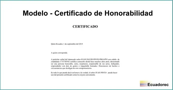 modelo certificado honorabilidad