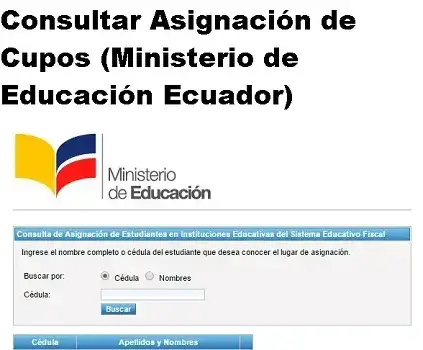 Consultar Asignación de Cupos (Ministerio de Educación Ecuador)