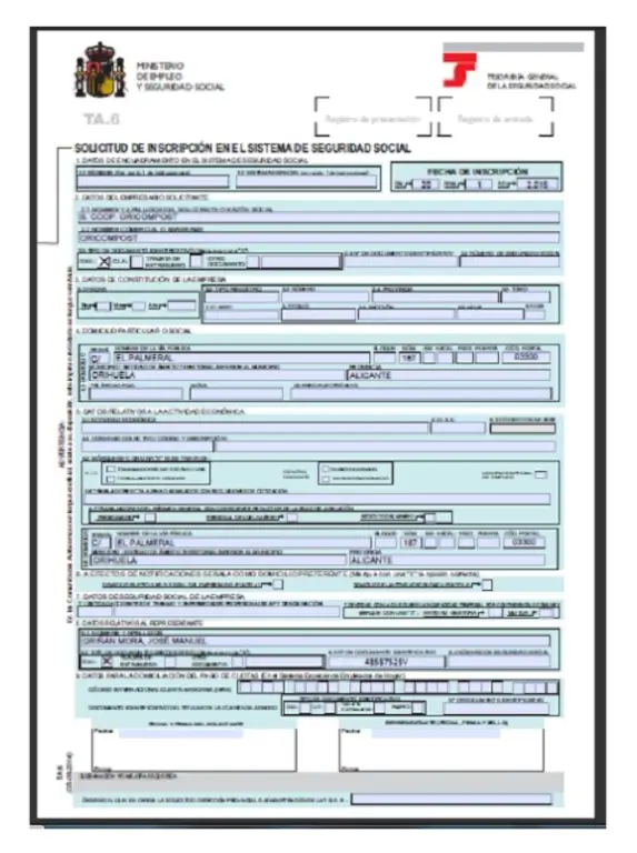 Formulario TA6 Documentación necesaria, instrucciones